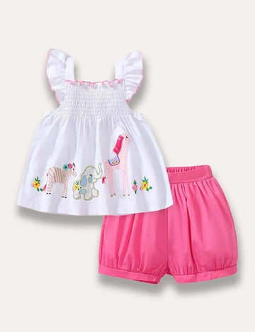 Animal Appliqué Ruffle Sleeve Vest Set - Mini Taylor